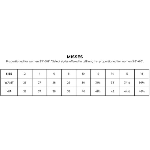 Talbots Women's Misses Pant/Denim Size Chart