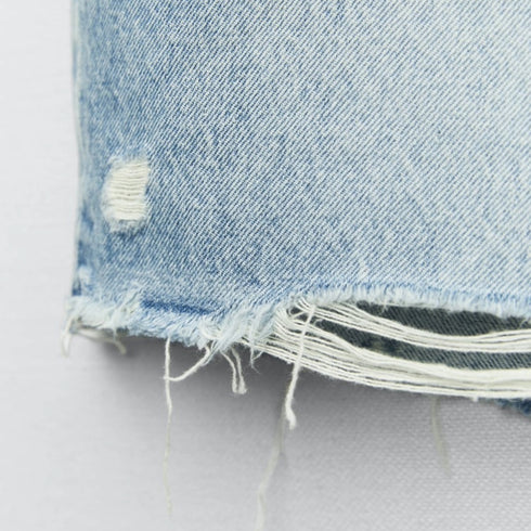 Zara Loose Fit Denim TRF Bermuda Shorts, Blue