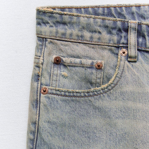 Zara Women's TRF Loose Fit Denim Mid-Rise Shorts