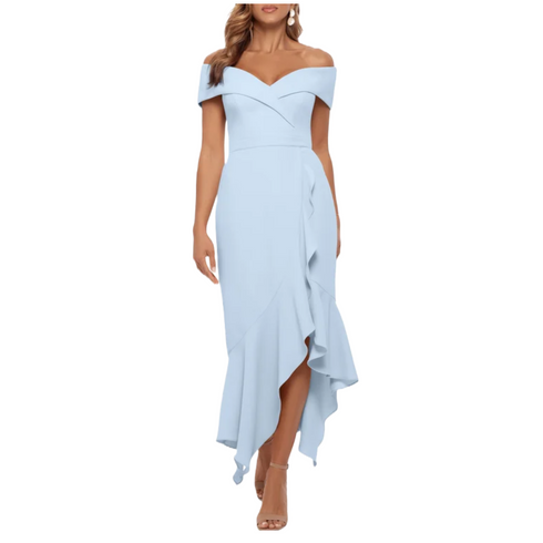 Xscape Off the Shoulder Handkerchief Hem Cocktail Dress