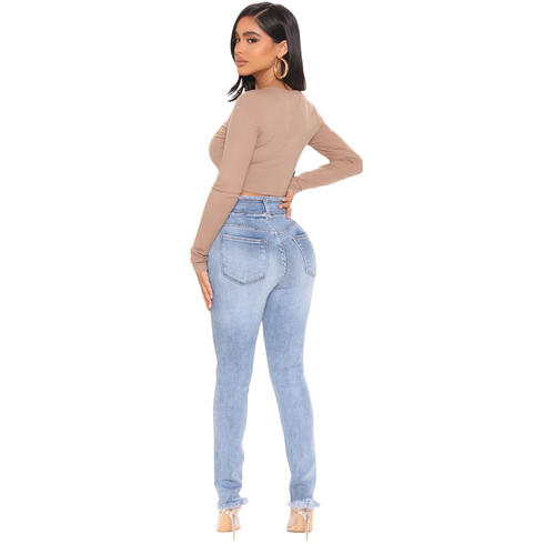 Fashion Nova Florence Fray Hem Skinny Jeans - Light Blue Wash