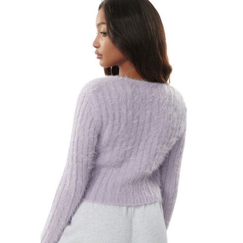  Garage Fuzzy Front-Tie Cardigan Crop Top on Sale, Lilac