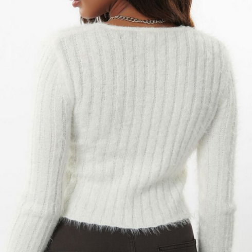  Garage Fuzzy Front-Tie Cardigan Crop Top on Sale, White