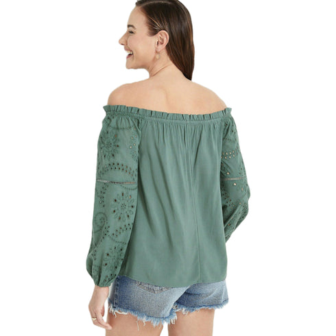 Maurices Solid Eyelet Sleeve Off The Shoulder Top | M