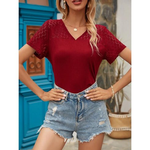 SHEIN T-shirt en velours côtelé rose uni | M