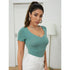 SHEIN Solid Rib-knit Lettuce Trim Slim Tee | M